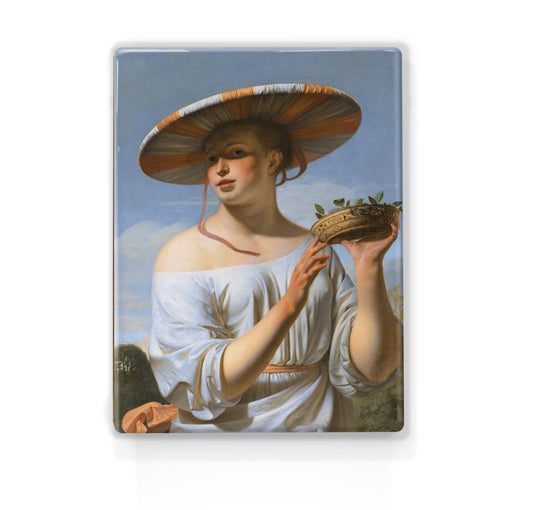 Laqueprint - Meisje met een brede hoed - Caesar Boëtius van Everdingen - 19,5 x 26 cm - LP024
