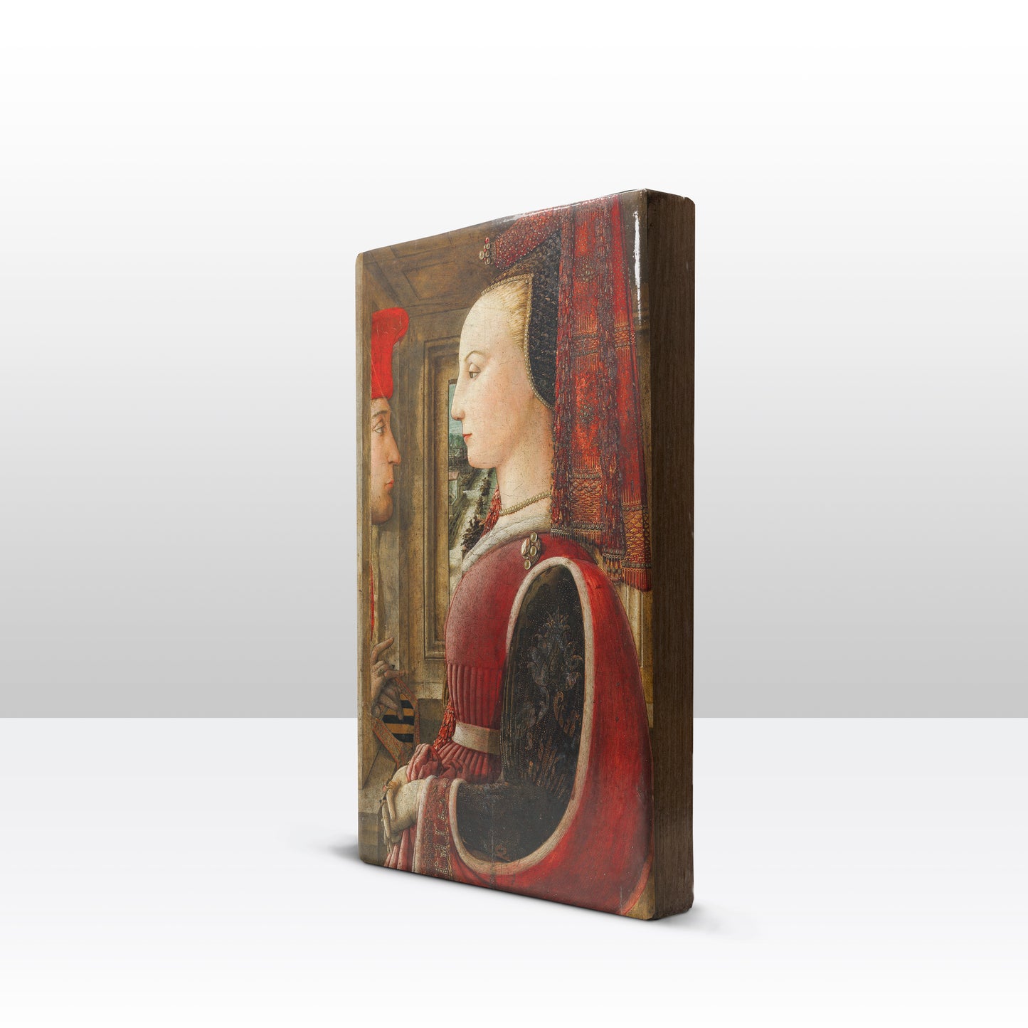 Laqueprint - Portret van een vrouw met een man in een openslaand raam - Filippo Lippi - 19,5 x 30 cm - LP027