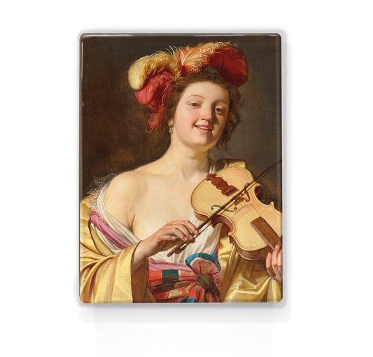 Laqueprint - De Vioolspeelster - Gerard van Honthorst - 19,5 x 26 cm - LP042