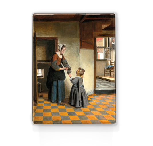 Laqueprint - Een vrouw met een kind in een bijkeuken - Pieter de Hooch - 19,5 x 26 cm - LP051