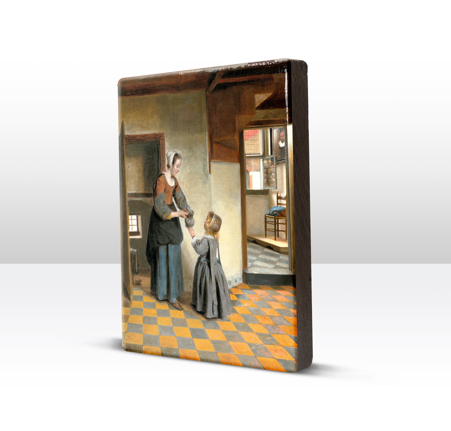 Laqueprint - Een vrouw met een kind in een bijkeuken - Pieter de Hooch - 19,5 x 26 cm - LP051
