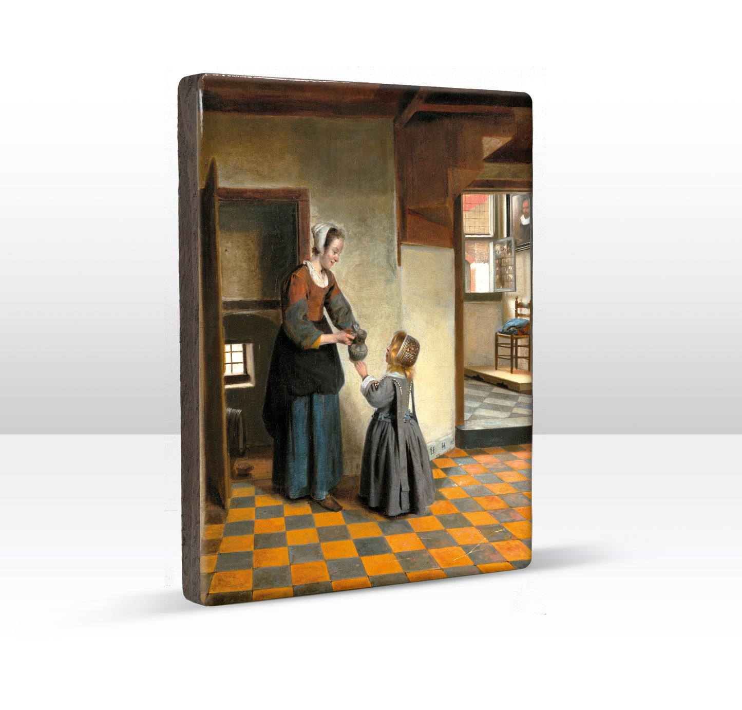Laqueprint - Een vrouw met een kind in een bijkeuken - Pieter de Hooch - 19,5 x 26 cm - LP051