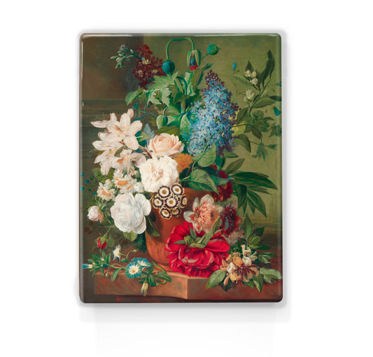 Laqueprint - Bloemen in een terracotta vaas - Albertus Jonas Brandt - 19,5 x 26 cm - LP053