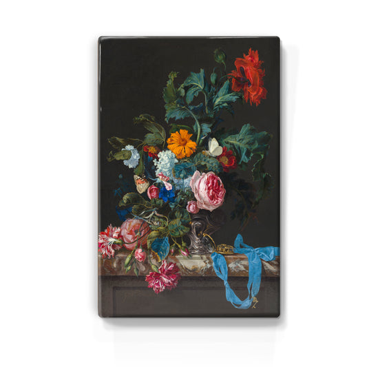 Laqueprint - Bloemstilleven met horloge - Willem van Aelst - 19,5 x 30 cm - LP061
