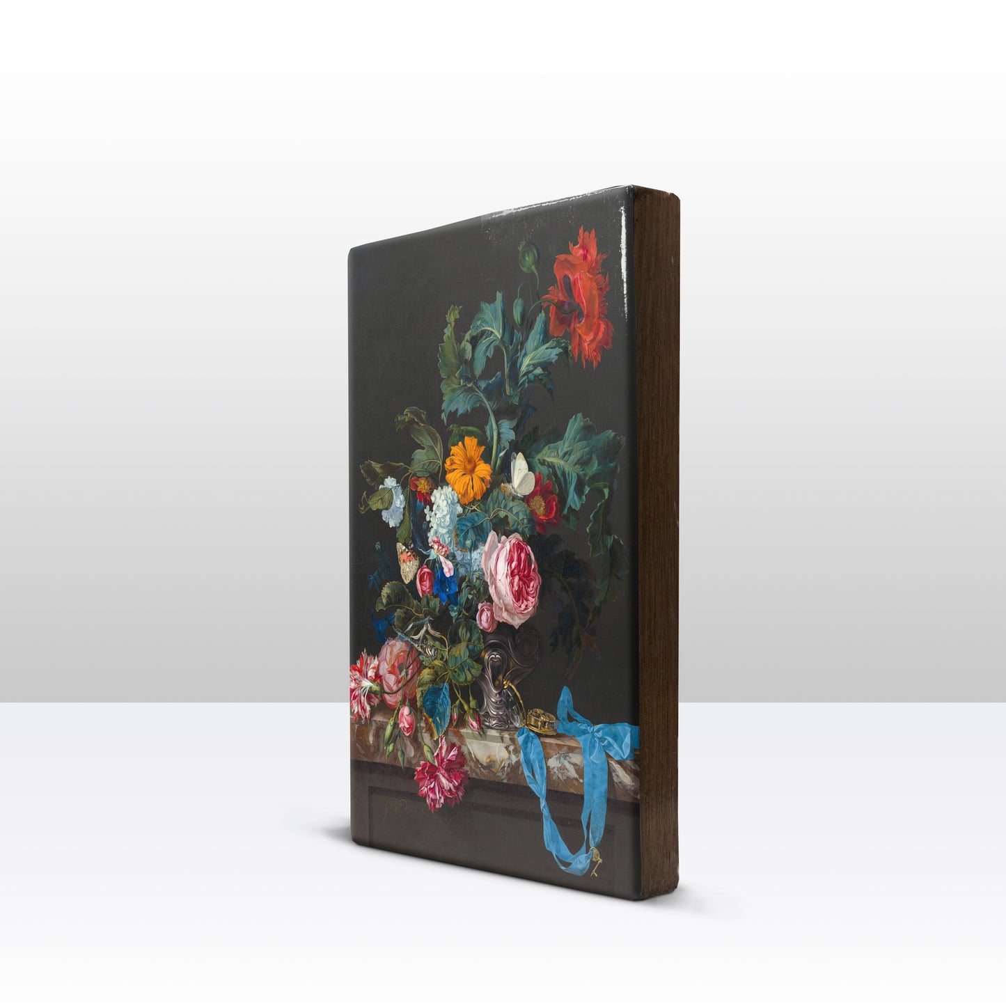 Laque print - Flower still life with watch - Willem van Aelst - 19.5 x 30 cm - LP061