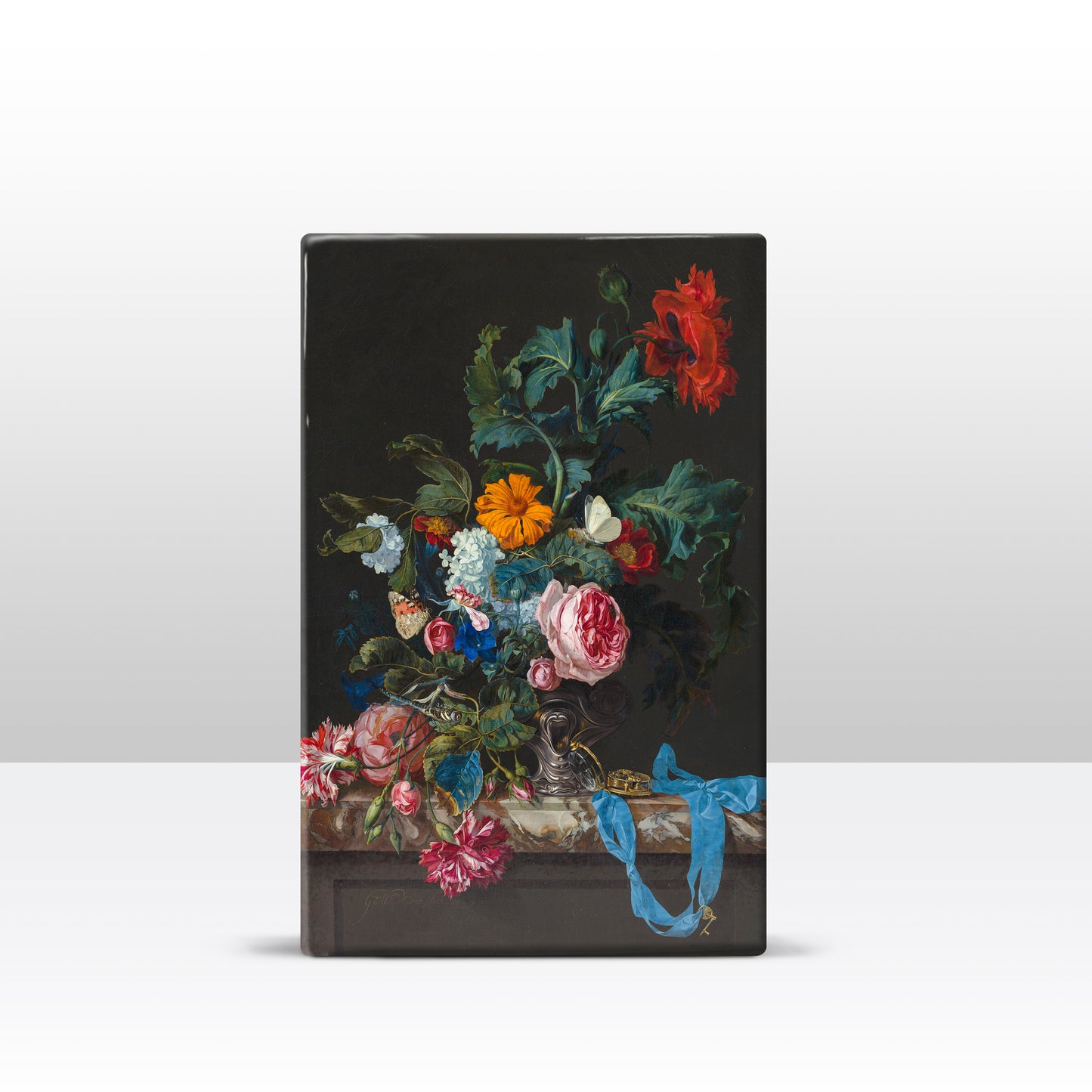 Laque print - Flower still life with watch - Willem van Aelst - 19.5 x 30 cm - LP061