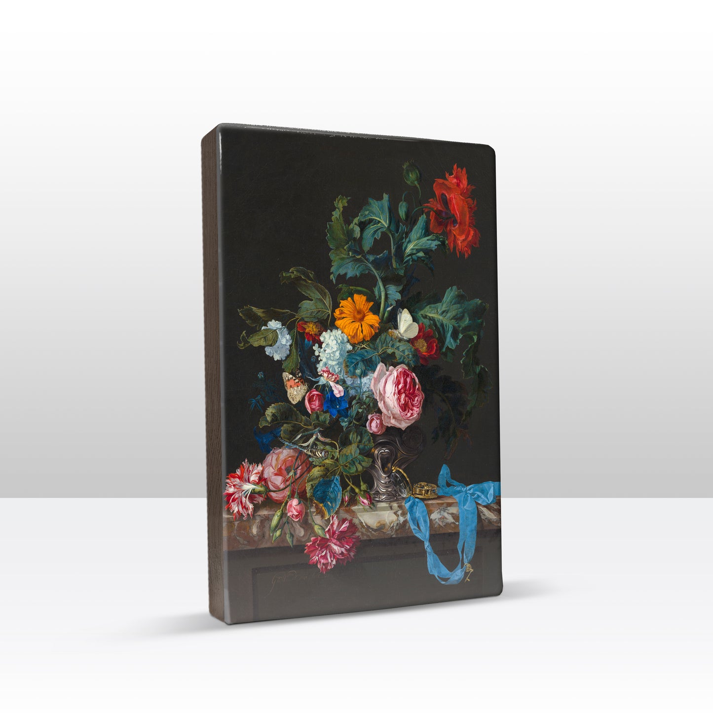 Laque print - Flower still life with watch - Willem van Aelst - 19.5 x 30 cm - LP061