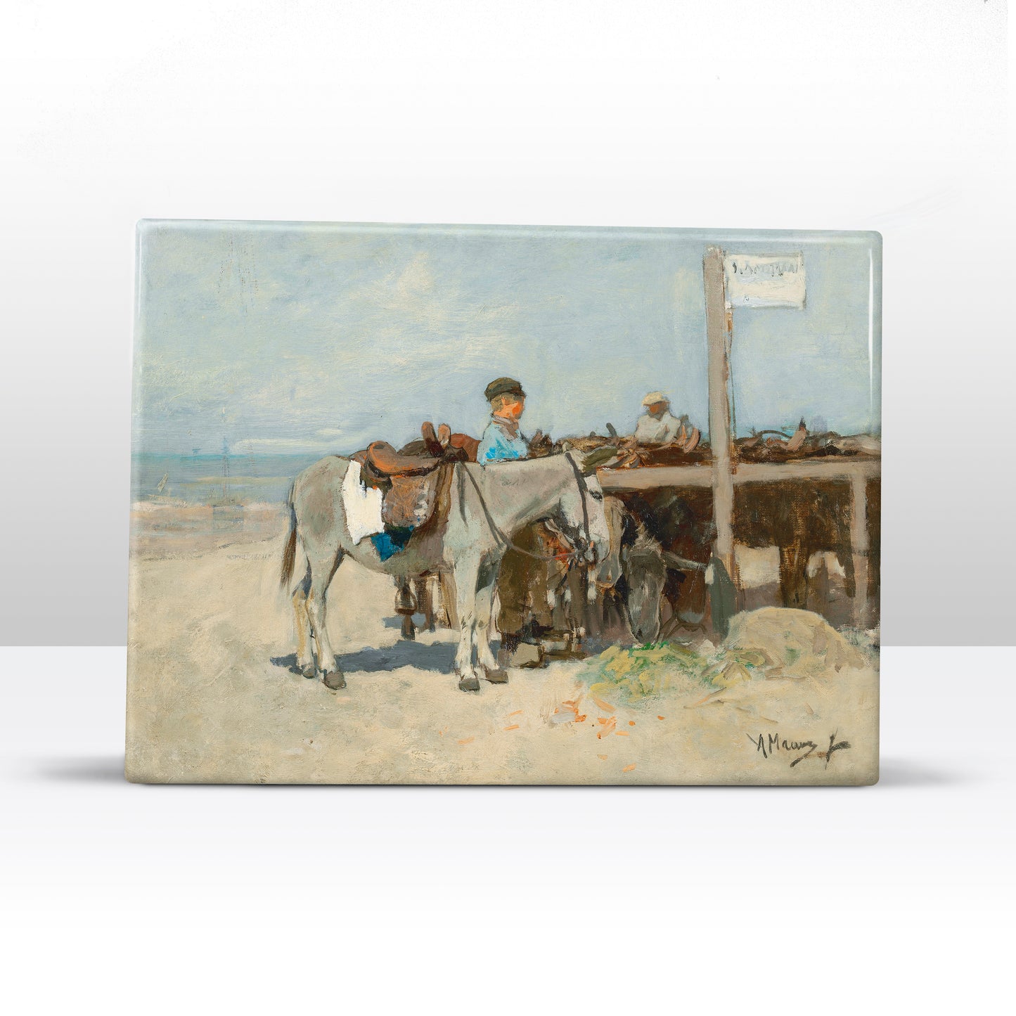 Laque print - Donkey stand on the beach in Scheveningen - - Anton Mauve - 26 x 19.5 - LP096