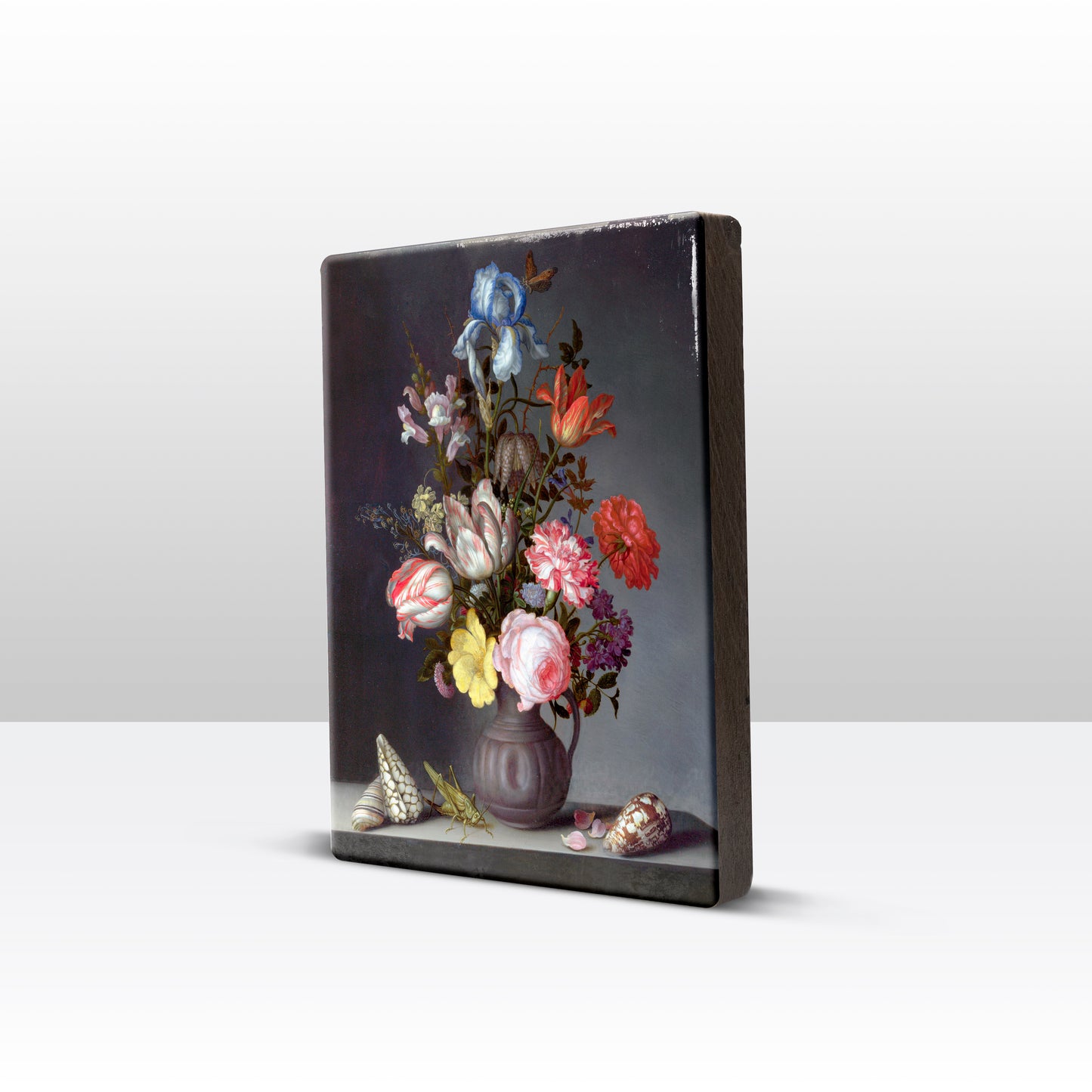 Laqueprint - Bloemen in een vaas met schelpen en Krekel - Balthasar van der Ast - 19,5 x 26 cm - LP142