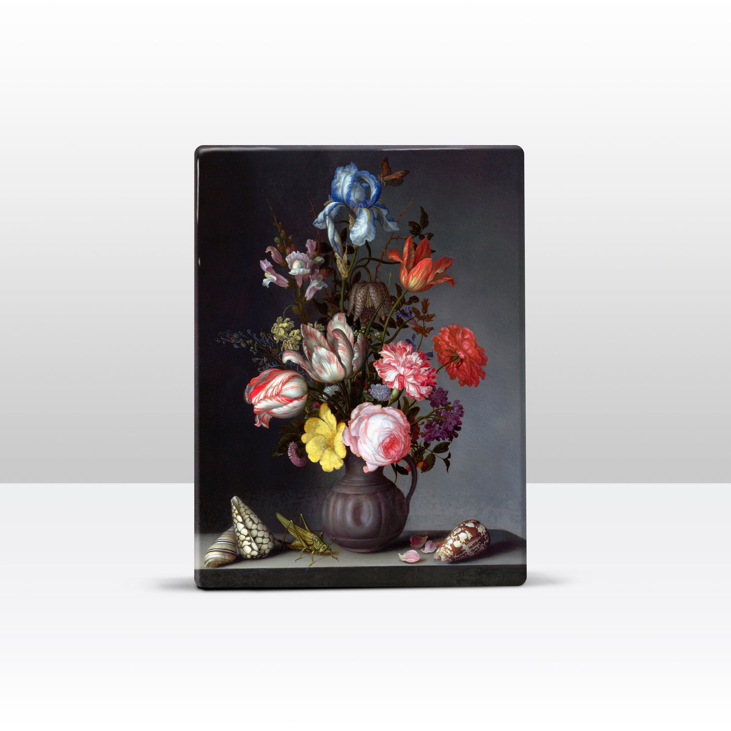 Laqueprint - Bloemen in een vaas met schelpen en Krekel - Balthasar van der Ast - 19,5 x 26 cm - LP142