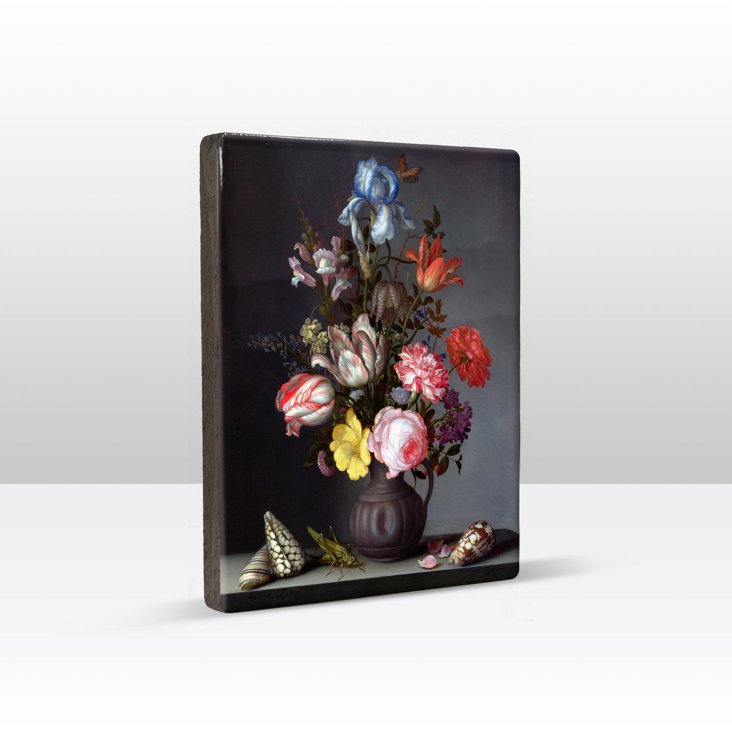 Laqueprint - Bloemen in een vaas met schelpen en Krekel - Balthasar van der Ast - 19,5 x 26 cm - LP142