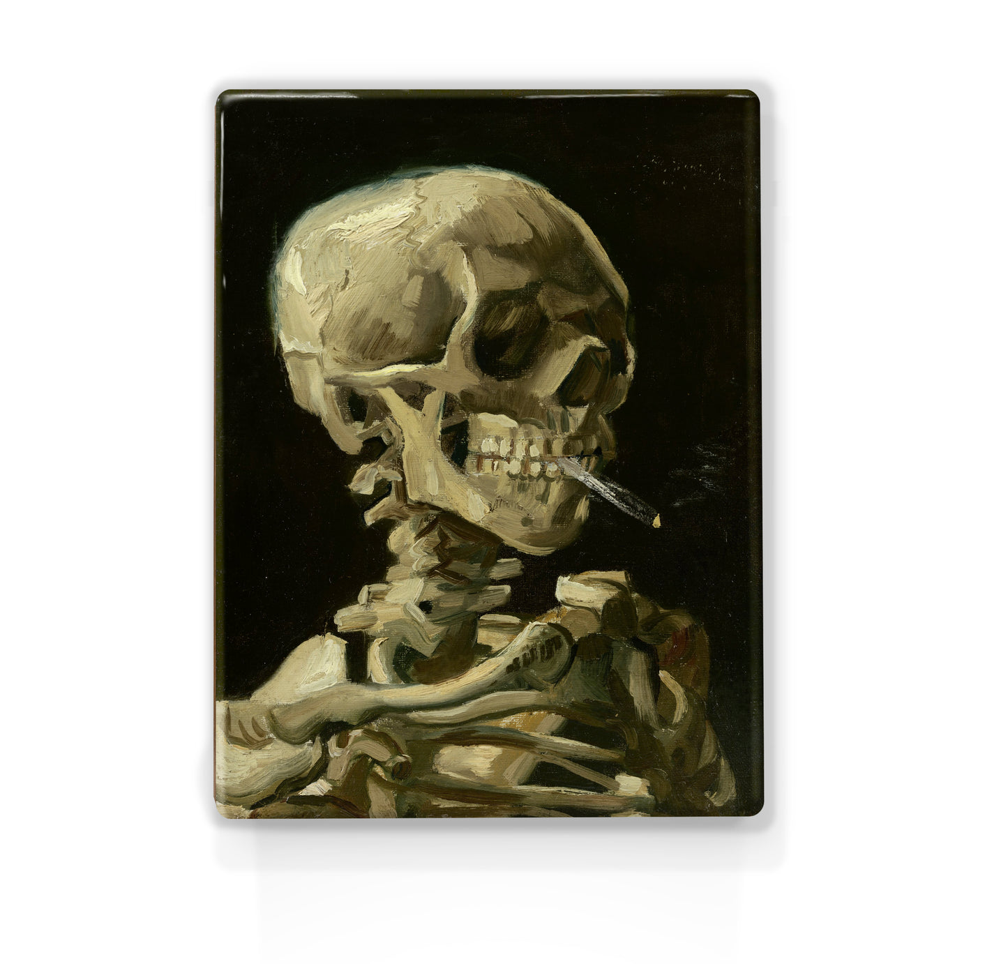 Laque-Druck – Kopf eines Skeletts mit brennender Zigarette – Vincent van Gogh – 19,5 x 26 cm – LP199