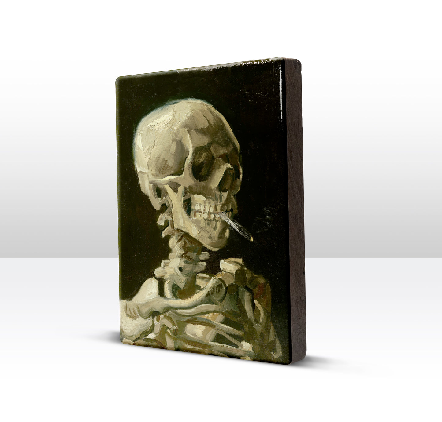 Laque-Druck – Kopf eines Skeletts mit brennender Zigarette – Vincent van Gogh – 19,5 x 26 cm – LP199