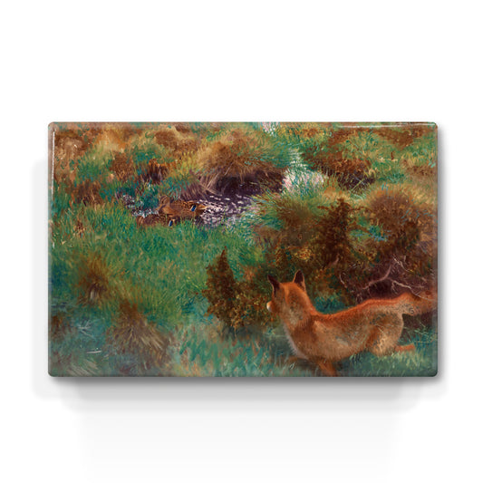 Laqueprint - Vos besluipt eendenfamilie - Bruno Liljefors - 30 x 19,5 cm - LP229