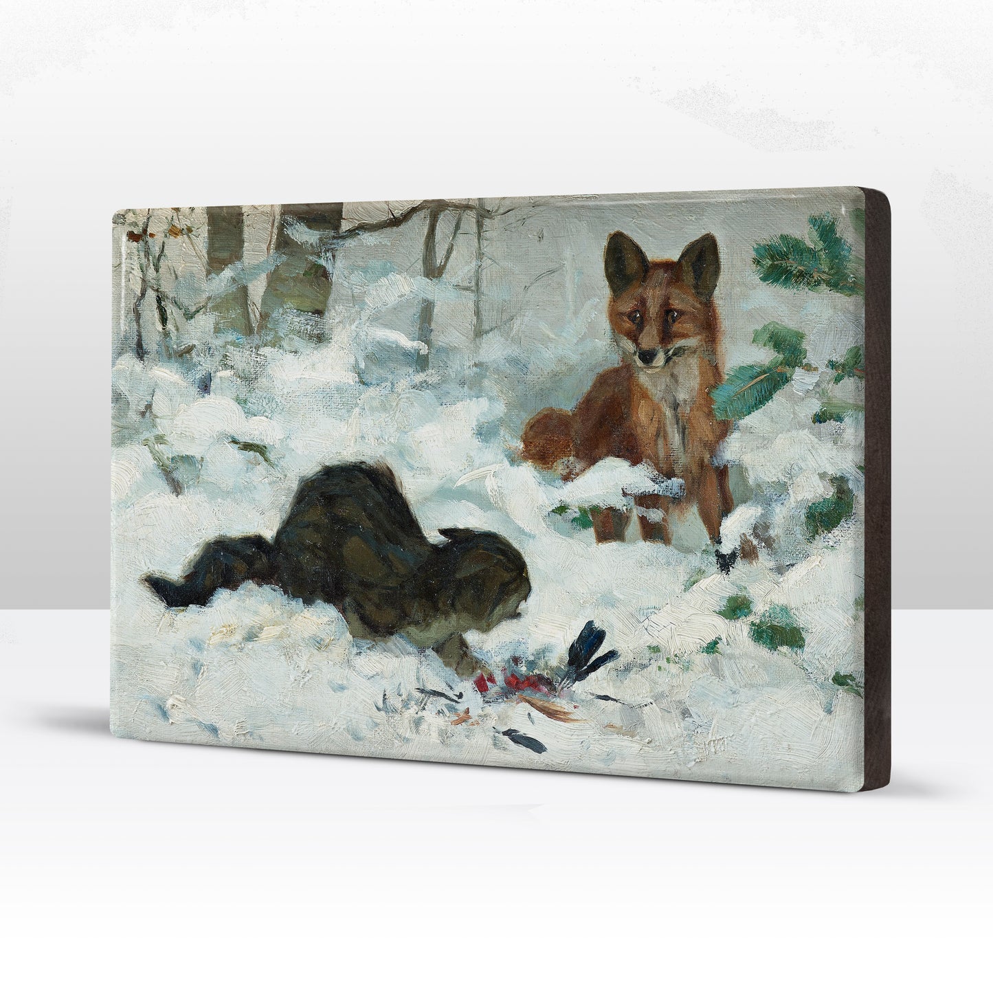 Laqueprint - Vos die een kat verrast - Bruno Liljefors - 30 x 19,5 cm - LP231