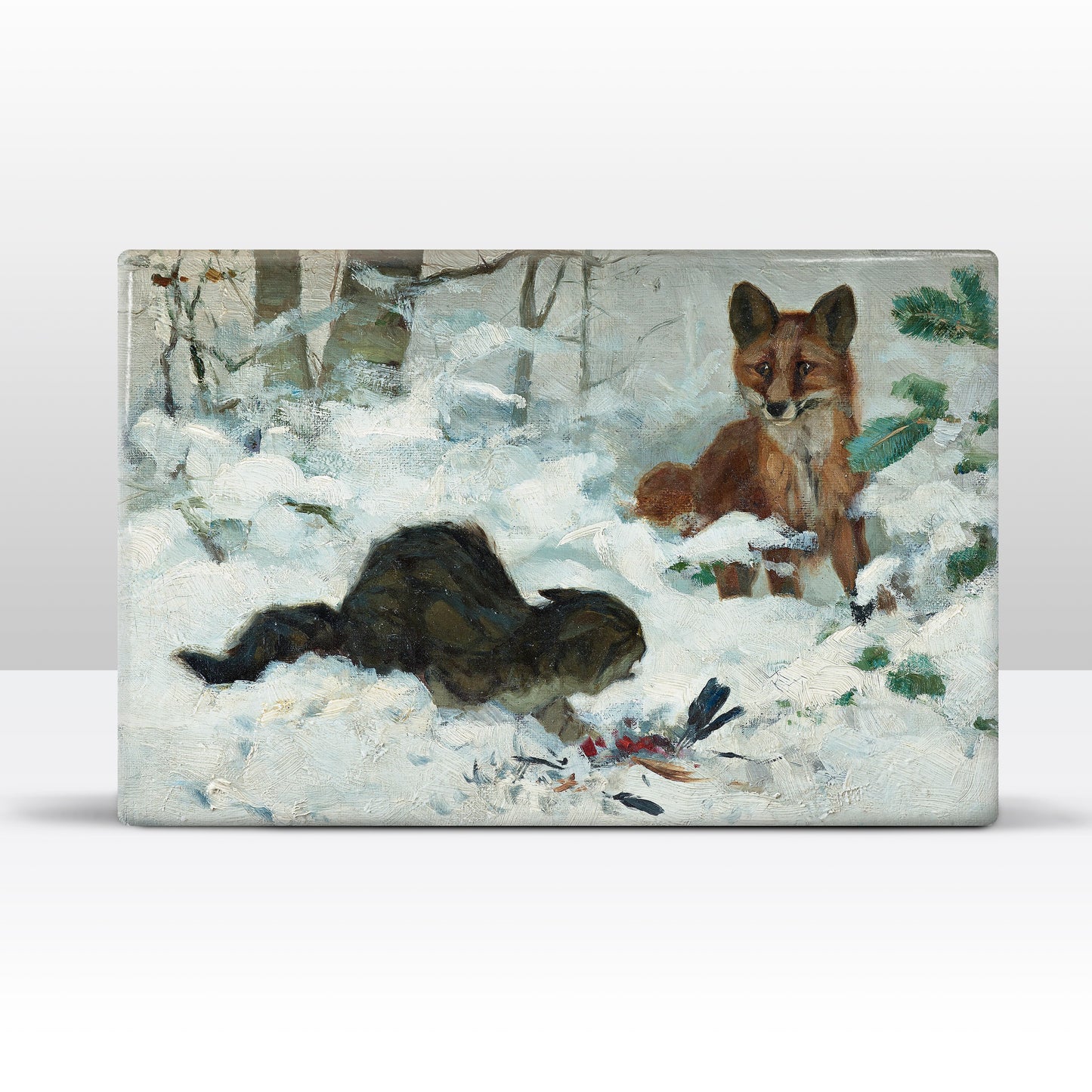 Laqueprint - Vos die een kat verrast - Bruno Liljefors - 30 x 19,5 cm - LP231