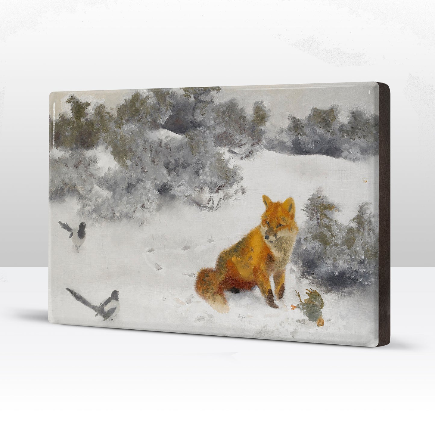 Laqueprint - Vos in winterlandschap met eksters - Bruno Liljefors - 30 x 19,5 cm - LP239