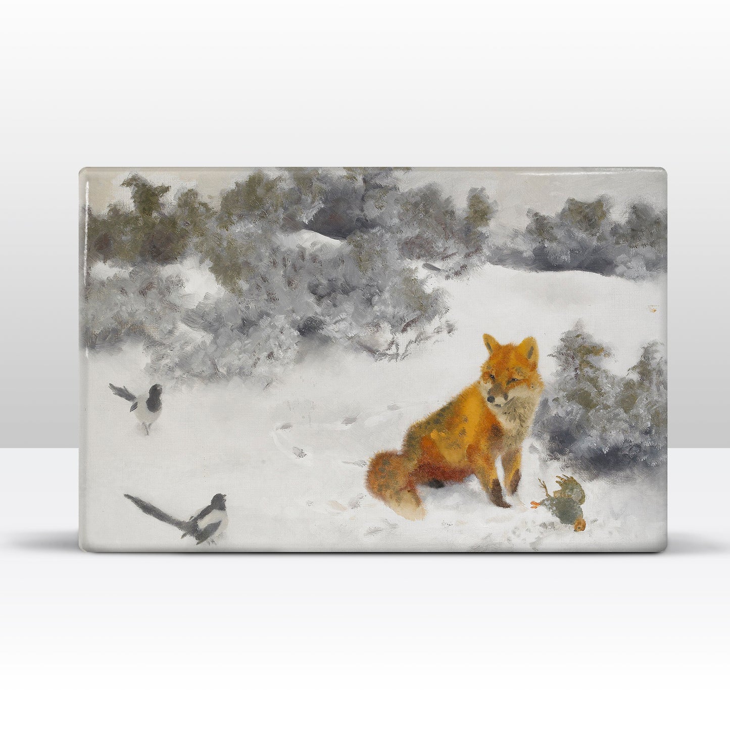 Laqueprint - Vos in winterlandschap met eksters - Bruno Liljefors - 30 x 19,5 cm - LP239