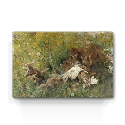 Laqueprint - Vossenfamilie - Bruno Liljefors - 30 x 19,5 cm - LP248
