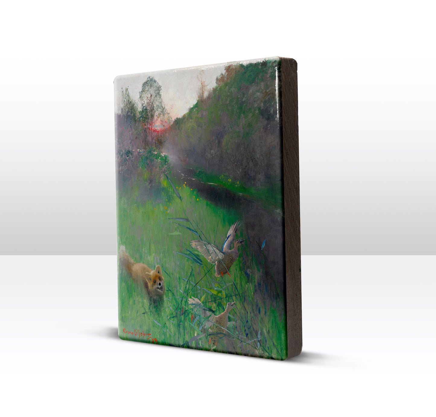 Laqueprint - Avondzon met vos en eenden - Bruno Liljefors - 19,5 x 26 cm - LP249