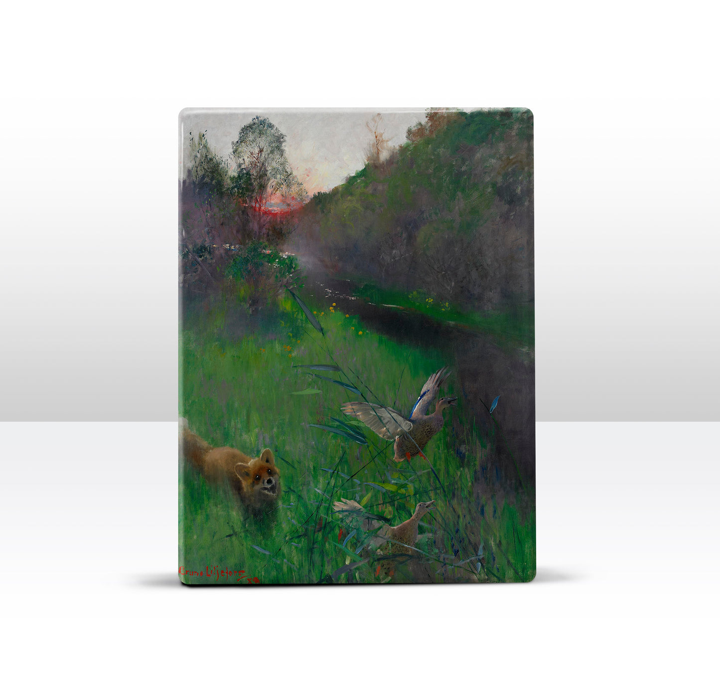 Laqueprint - Avondzon met vos en eenden - Bruno Liljefors - 19,5 x 26 cm - LP249