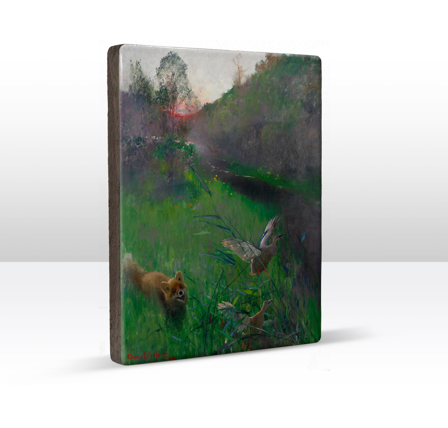 Laqueprint - Avondzon met vos en eenden - Bruno Liljefors - 19,5 x 26 cm - LP249