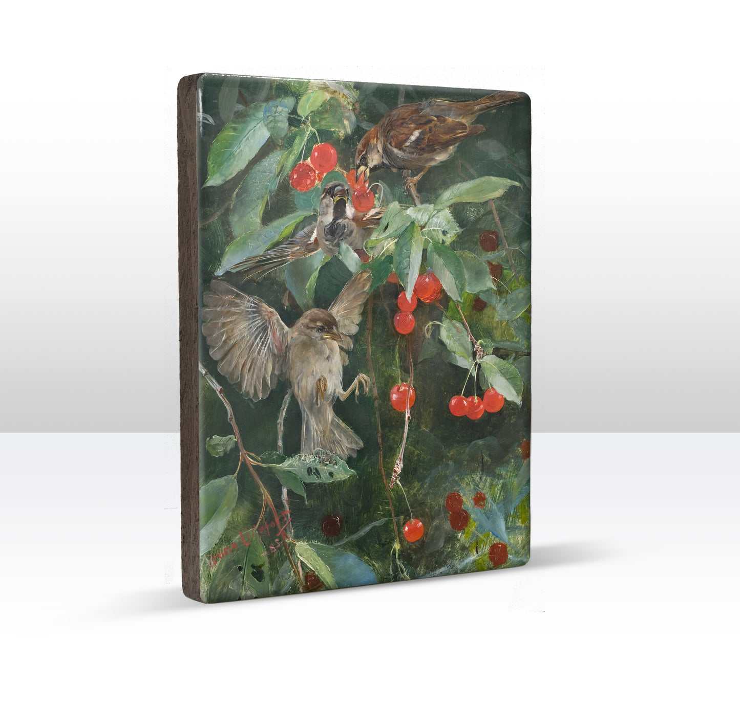Laque print - Sparrows in a cherry tree - Bruno Liljefors - 19.5 x 26 cm - LP251
