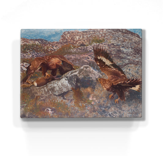 Laqueprint - Steenarenden vechten om een haas - Bruno Liljefors - 26 x 19,5 cm - LP253