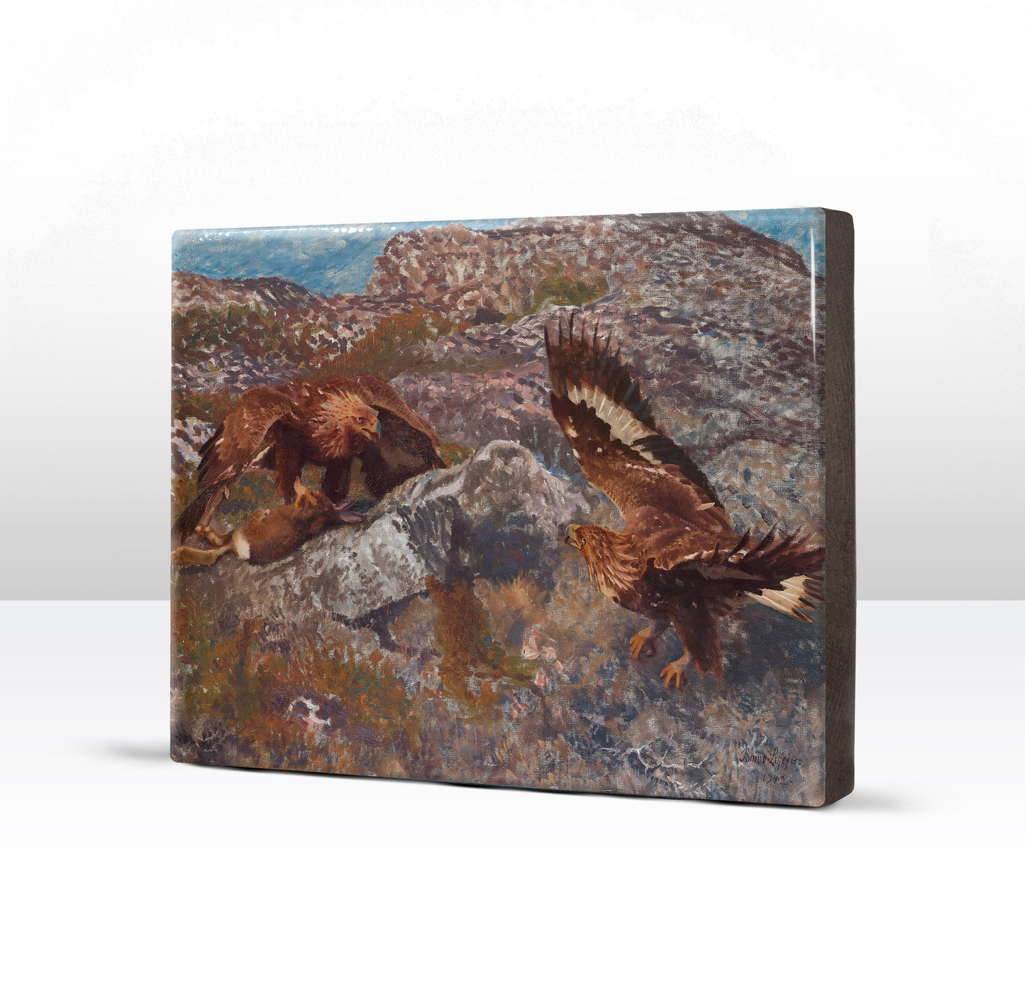 Laqueprint - Steenarenden vechten om een haas - Bruno Liljefors - 26 x 19,5 cm - LP253