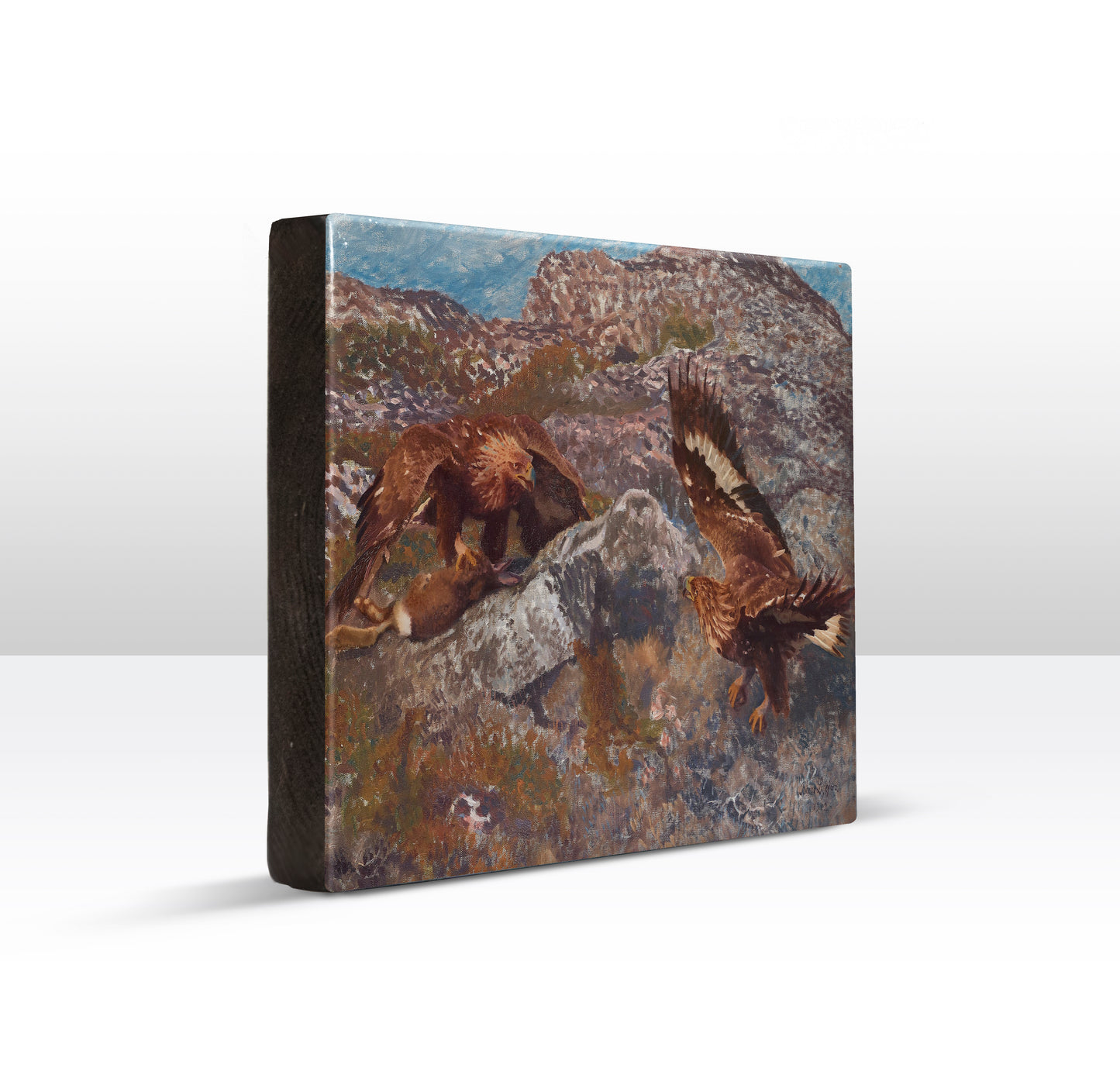 Laqueprint - Steenarenden vechten om een haas - Bruno Liljefors - 26 x 19,5 cm - LP253