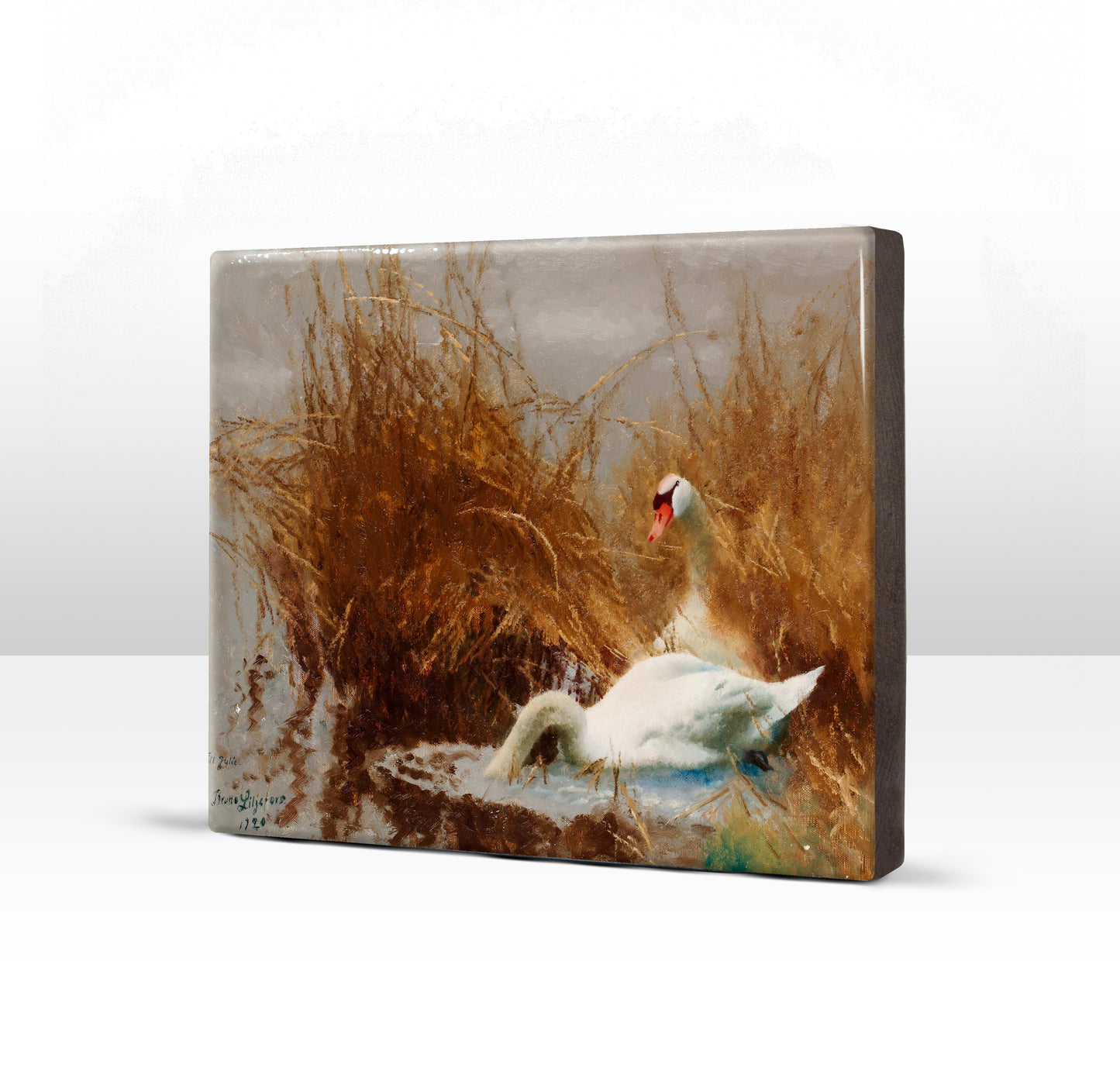 Laque print - Swans on the waterfront - Bruno Liljefors - 24 x 19.5 cm - LP257