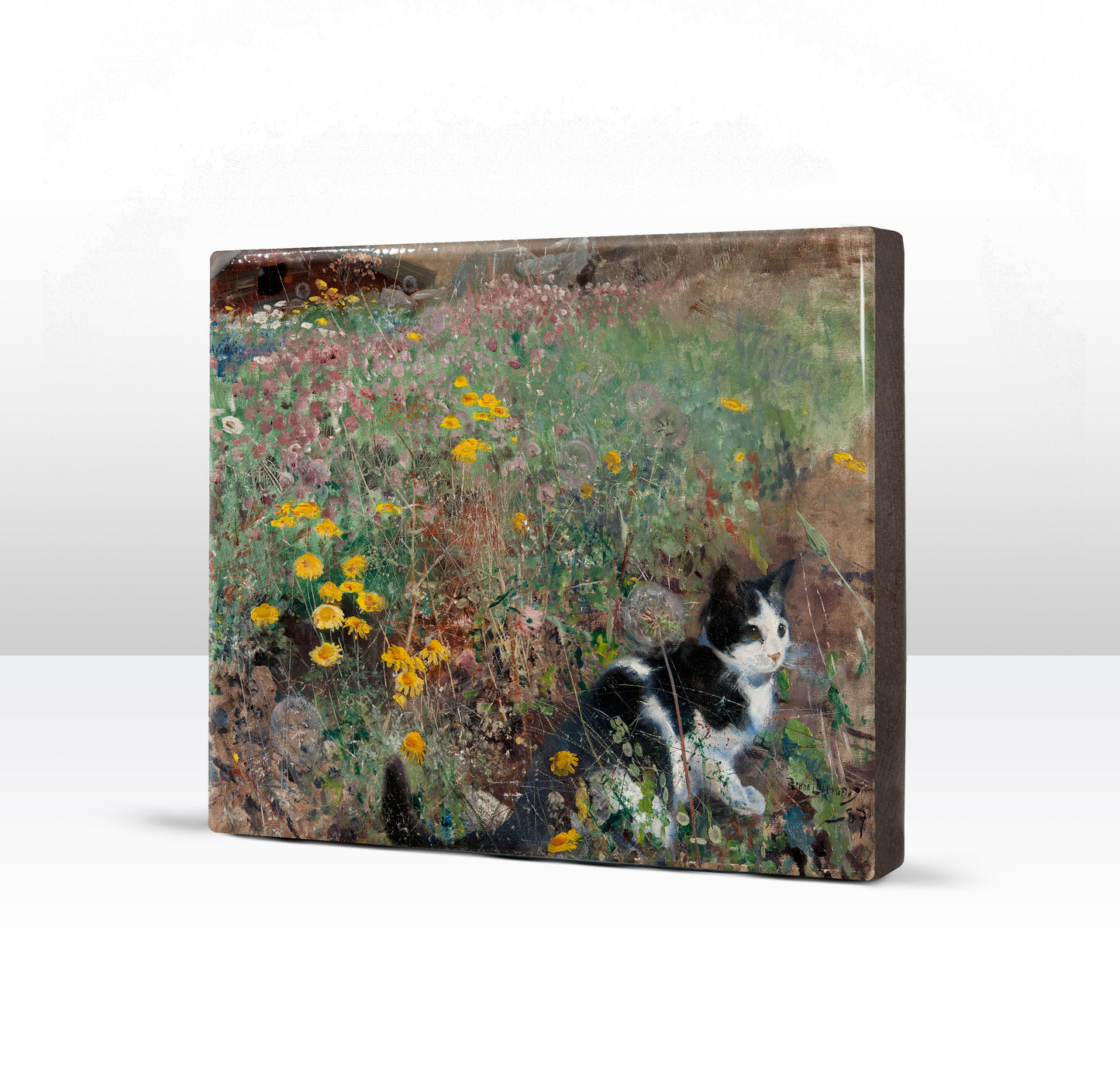 Laqueprint - Kat in een bloemenweide - Bruno Liljefors - 24 x 19,5 cm - LP258