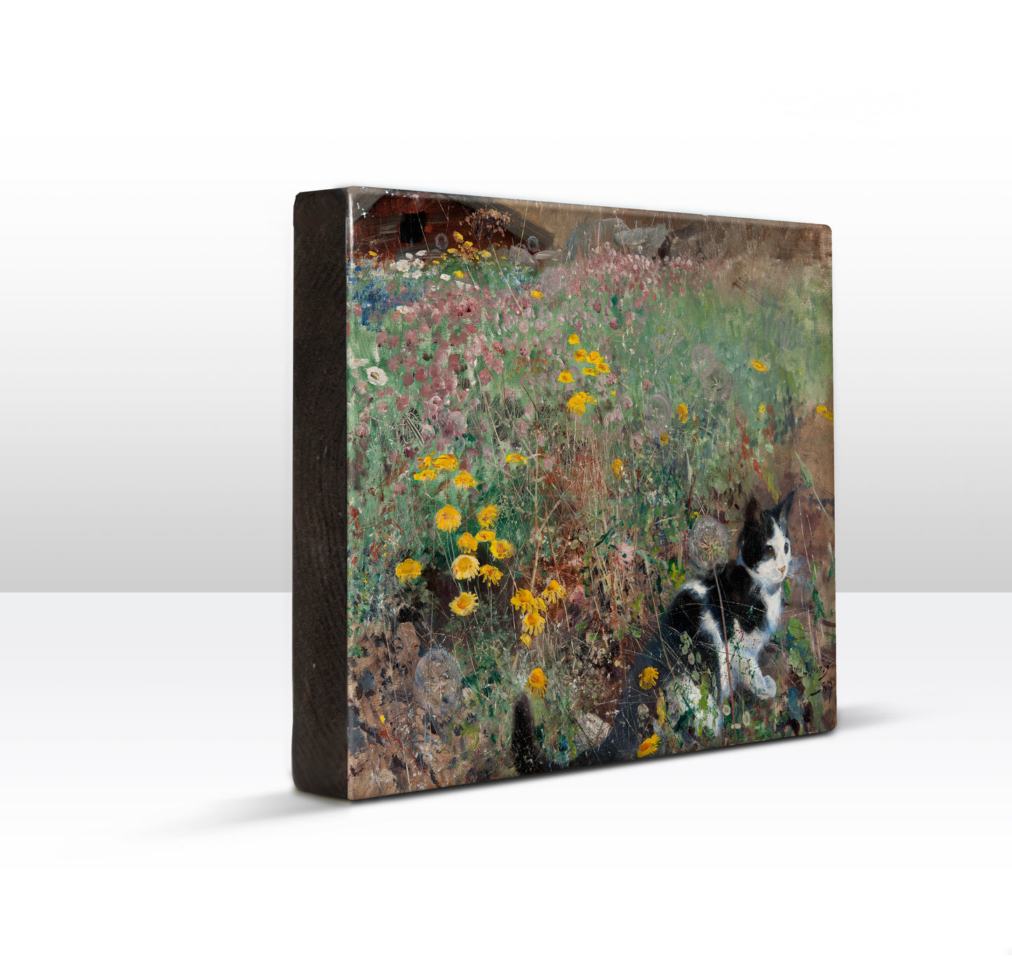 Laqueprint - Kat in een bloemenweide - Bruno Liljefors - 24 x 19,5 cm - LP258