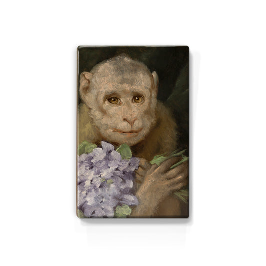 Laqueprint - Aap met een boeket viooltjes - Gabriel von Max - 19,5 x 30 cm - LP260