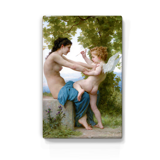 Laqueprint - Jonge vrouw beschermt zichzelf tegen cupico - William Adolphe Bouguereau - 19,5 x 30 cm - LP287