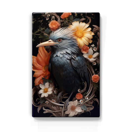 Blauwe vogel met bloemen - Laqueprint - 19,5 x 30 cm - LP315