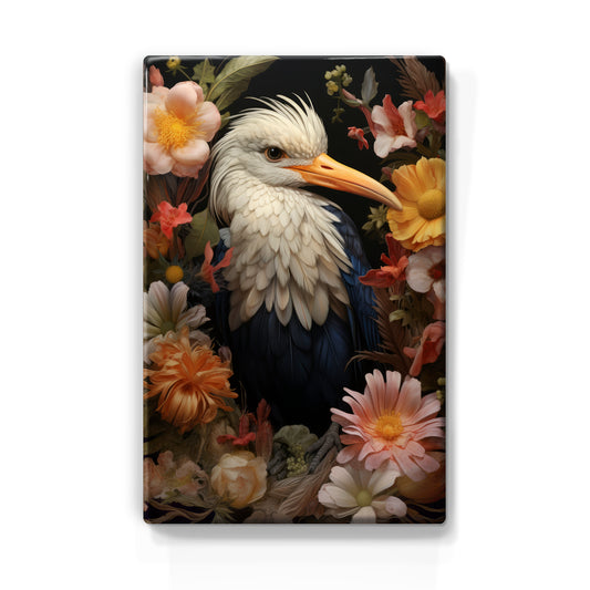 Stork with flowers - Laque print - 19.5 x 30 cm - LP316