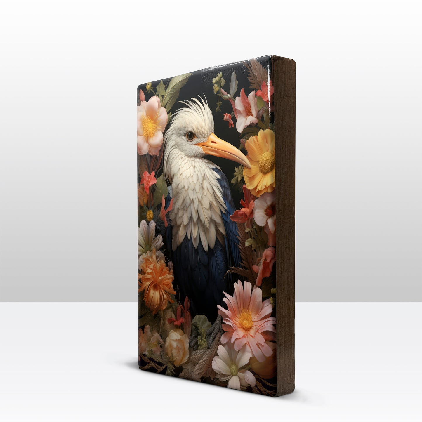 Stork with flowers - Laque print - 19.5 x 30 cm - LP316
