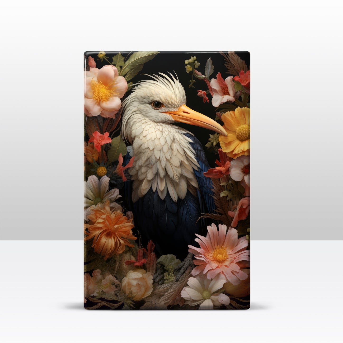 Stork with flowers - Laque print - 19.5 x 30 cm - LP316