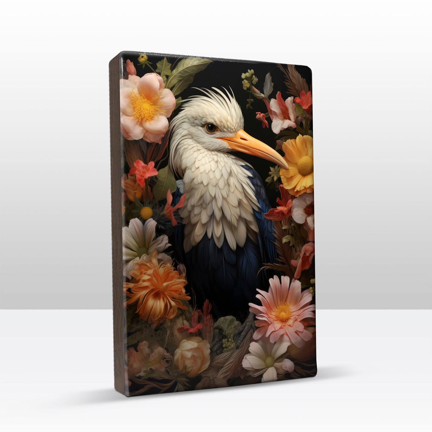 Stork with flowers - Laque print - 19.5 x 30 cm - LP316