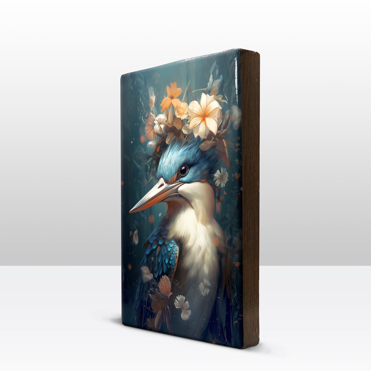 Kingfisher with flowers Close-Up - Laque print - 19.5 x 30 cm - LP326