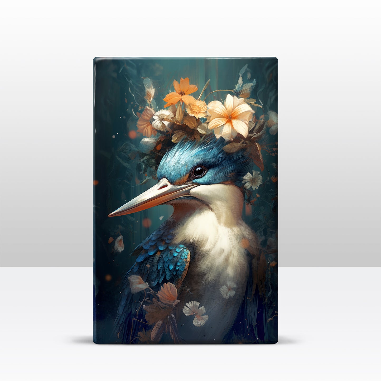 Kingfisher with flowers Close-Up - Laque print - 19.5 x 30 cm - LP326