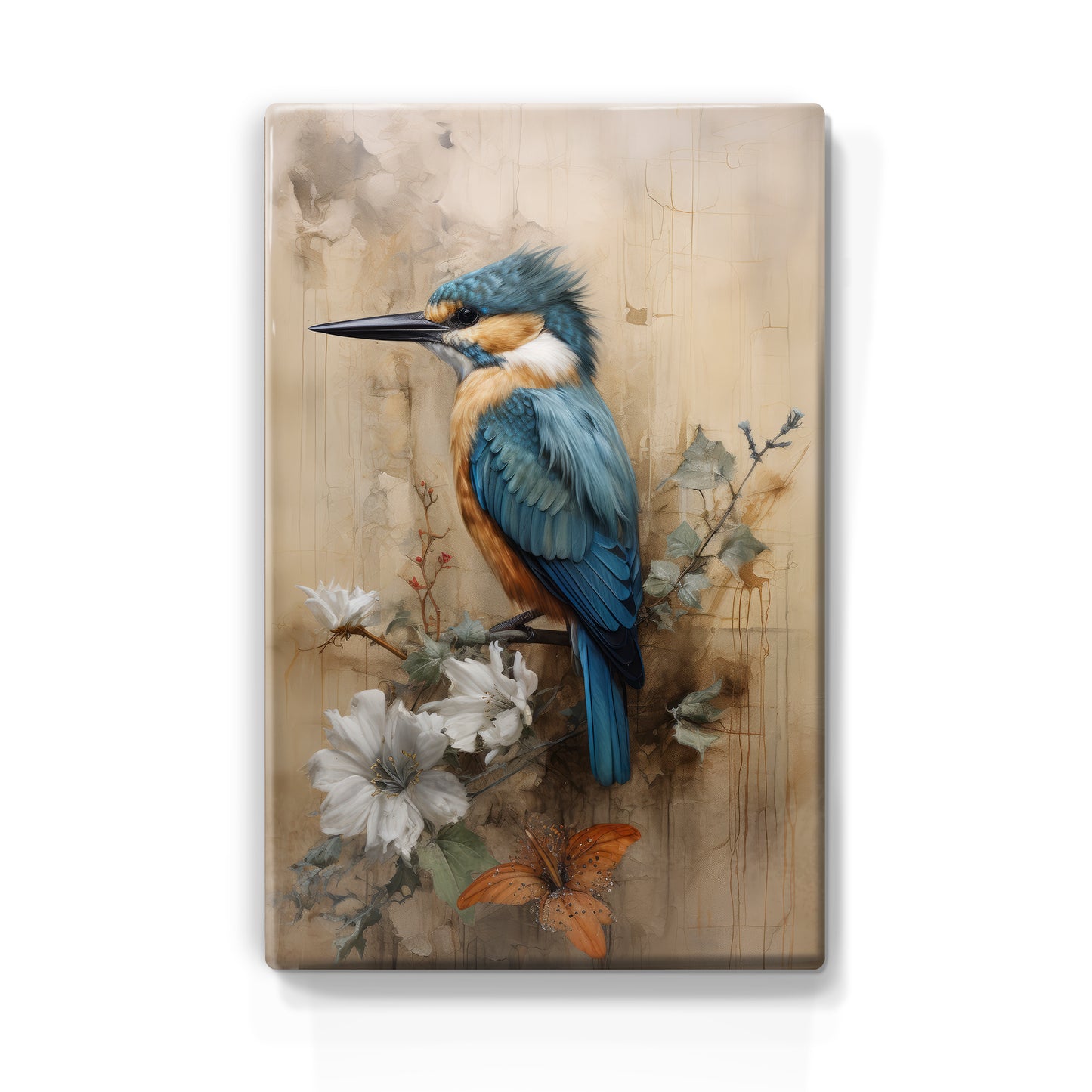 Ijsvogel op bloementak - Laqueprint - 19,5 x 30 cm - LP327