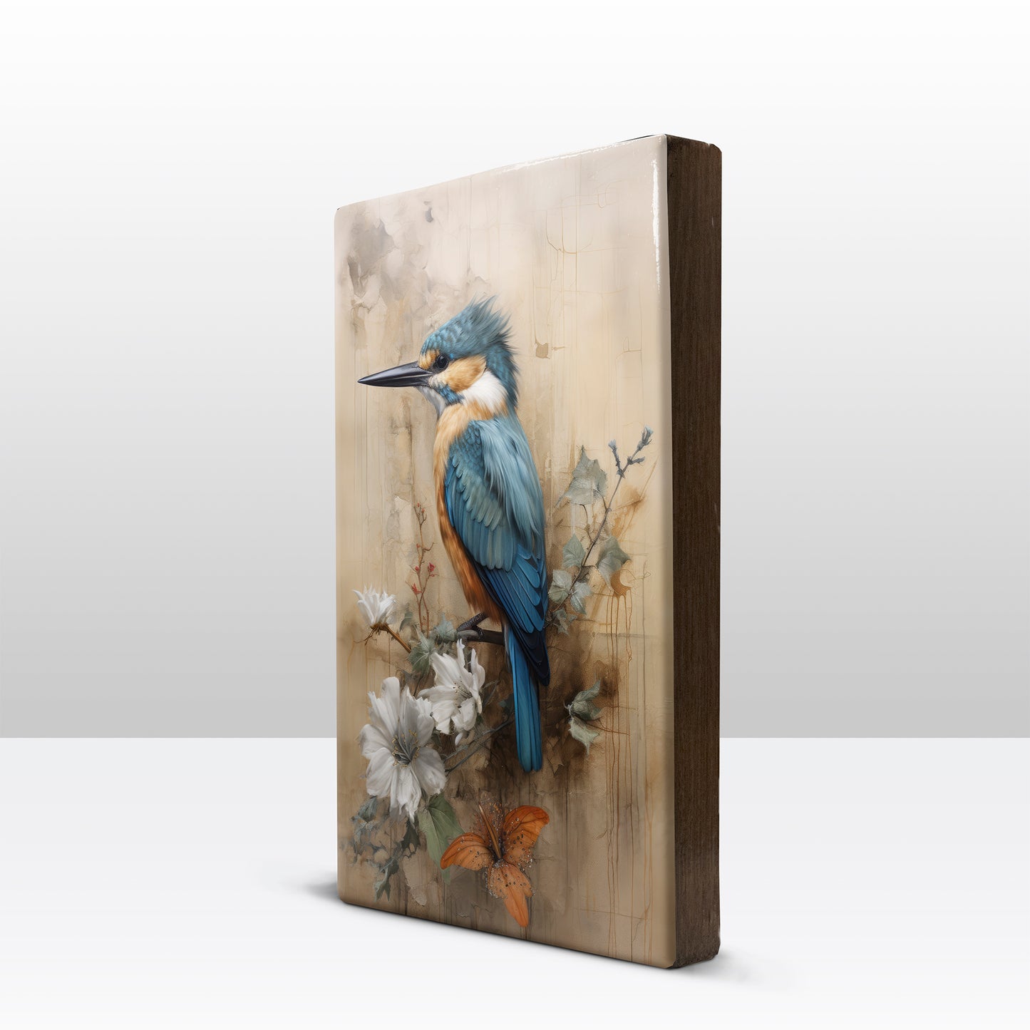 Ijsvogel op bloementak - Laqueprint - 19,5 x 30 cm - LP327