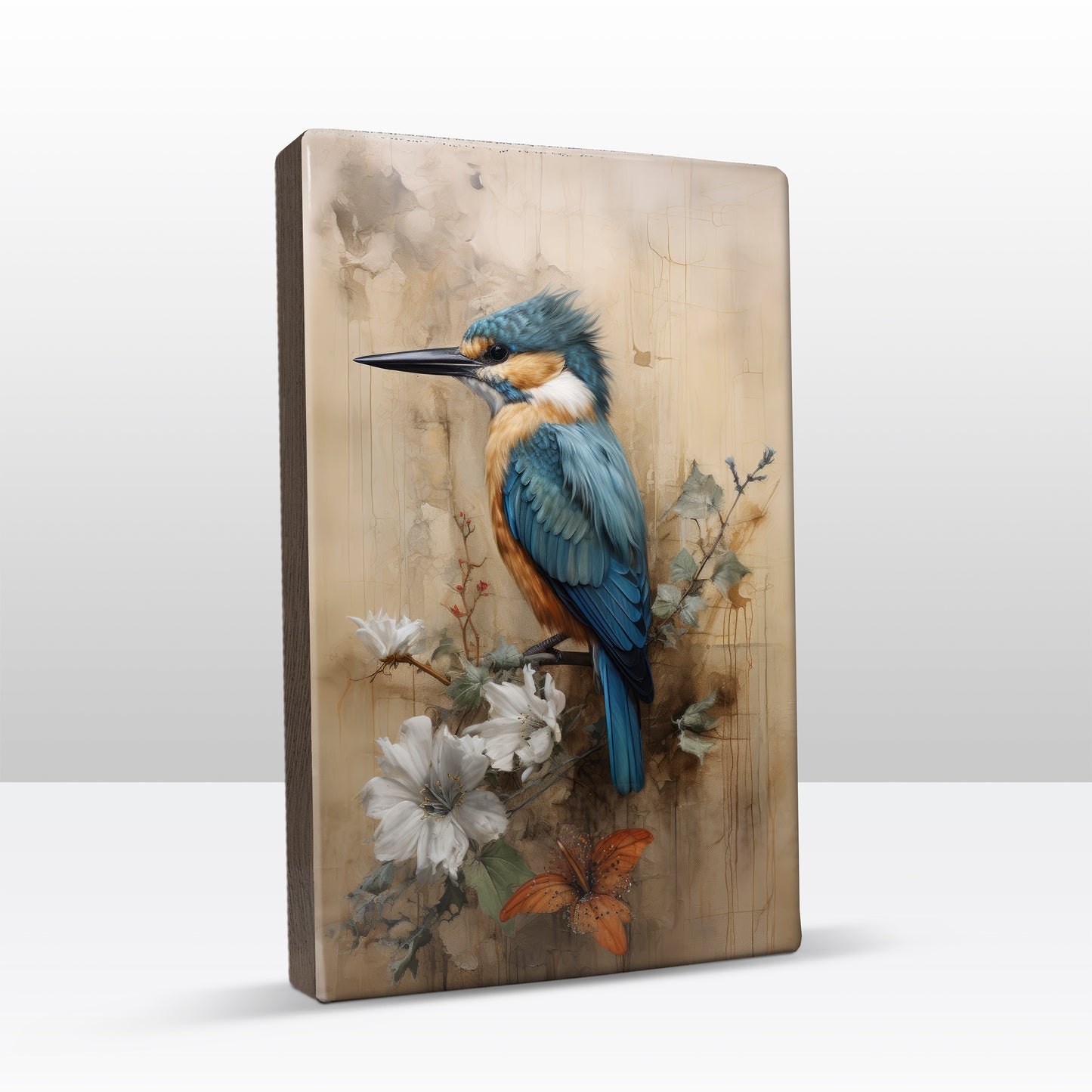 Ijsvogel op bloementak - Laqueprint - 19,5 x 30 cm - LP327
