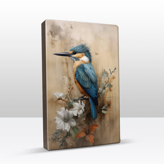 Ijsvogel op bloementak - Laqueprint - 19,5 x 30 cm - LP327