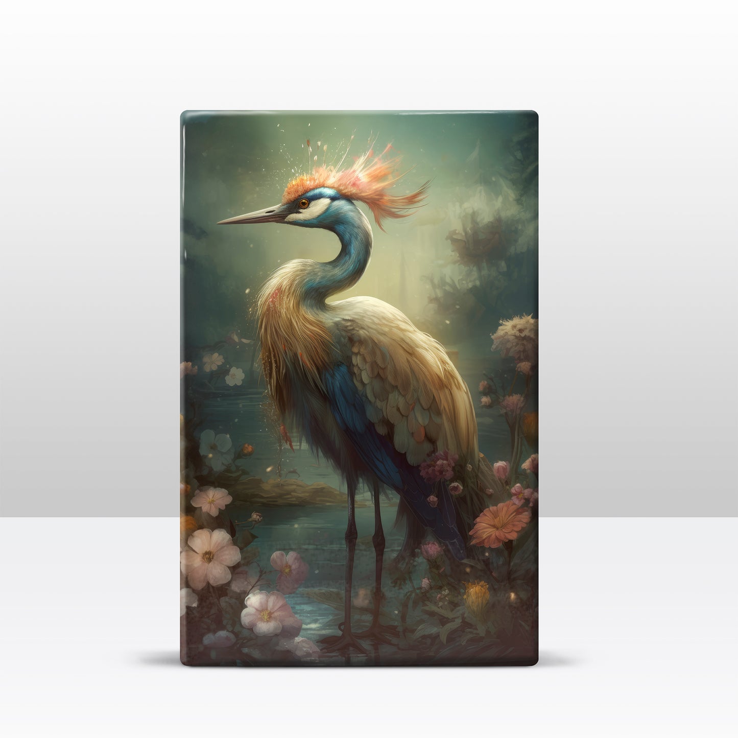 Blauwe kraanvogel - Laqueprint - 19,5 x 30 cm - LP329