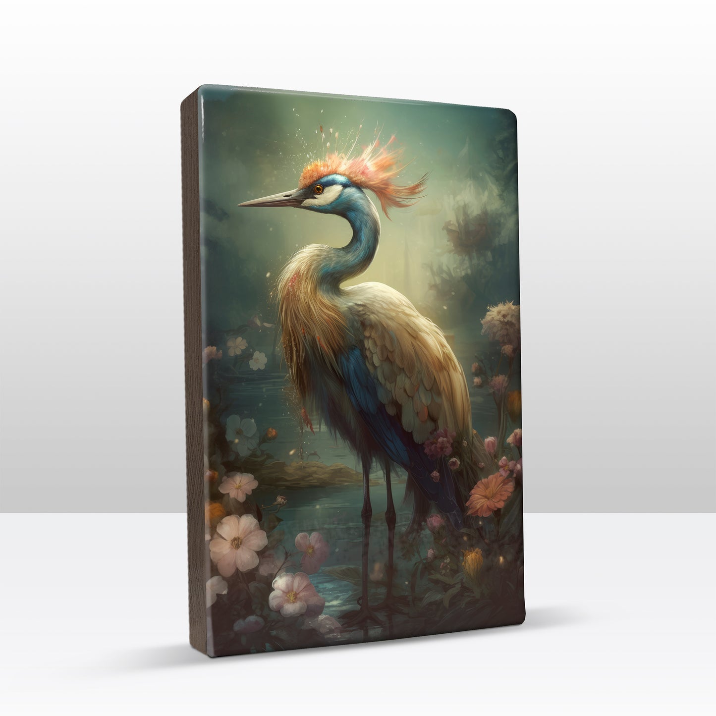 Blauwe kraanvogel - Laqueprint - 19,5 x 30 cm - LP329