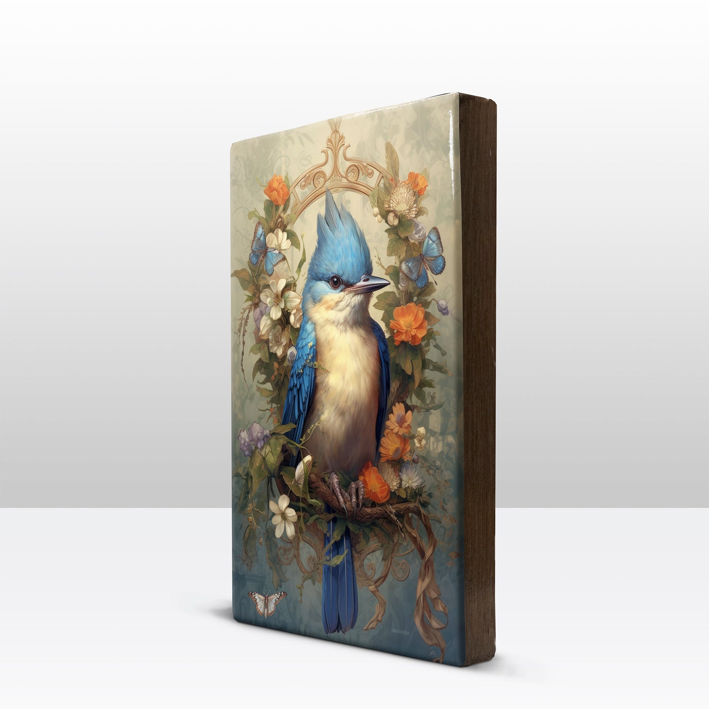 Kingfisher with flower wreath 1 - Laque print - 19.5 x 30 cm - LP341