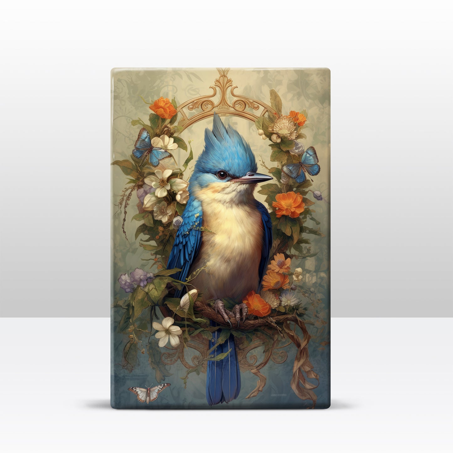 Kingfisher with flower wreath 1 - Laque print - 19.5 x 30 cm - LP341
